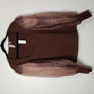 Anthropologie Dolan Puff Sleeve Leopard Animal Print Ribbed Sweater